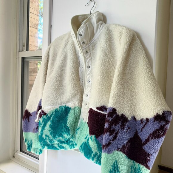 New Free People Movement Hit The Slopes Printed Fleece Jacket Ivory Sunrise XS - Picture 8 of 9